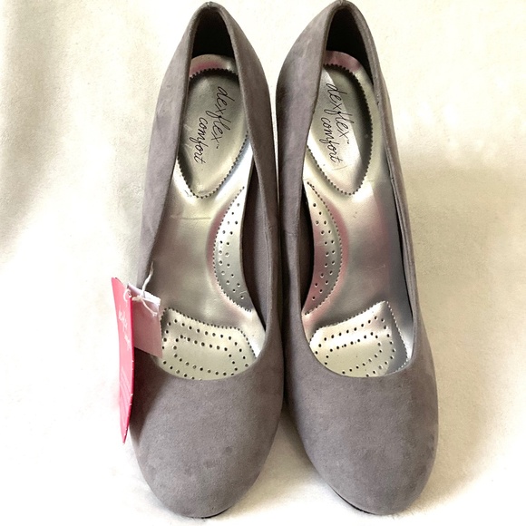 GRAY DEXFLEX COMFORT SLIP ON KARLIE SUEDE OFFICE BUSINESS WEDGE HEEL SZ 10 - Picture 4 of 12